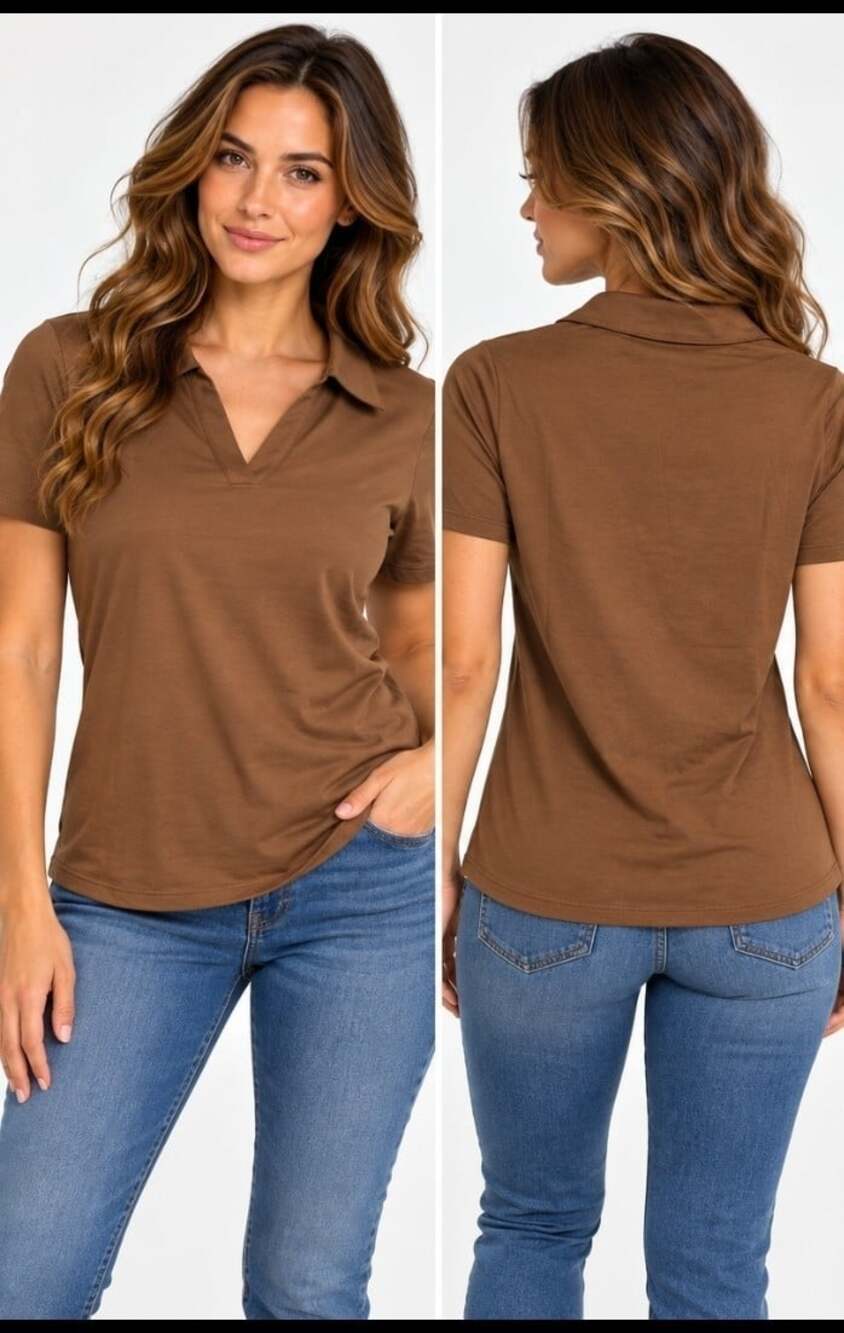 Universal Standard Polo Top Brown Cotton Plus Size XS NWT Savvy Fine Knit T35